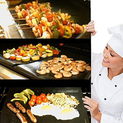 2 pcs Non Stick BBQ Grill Heat Resistant Reusable Mat size 33x40 cm