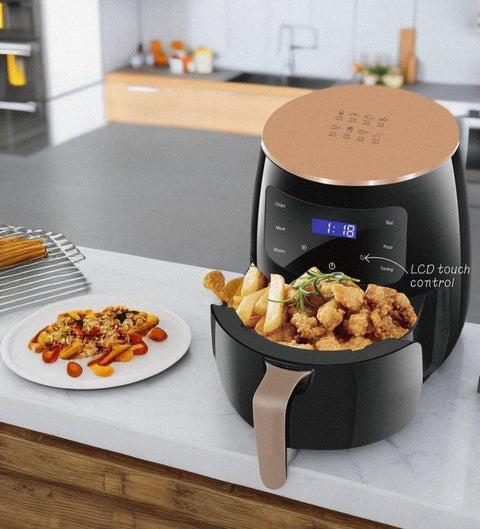 Electric Air Fryer, 6L, 2400W, LCD Touch Screen, Black and Rose Gold, Healthy Cooking