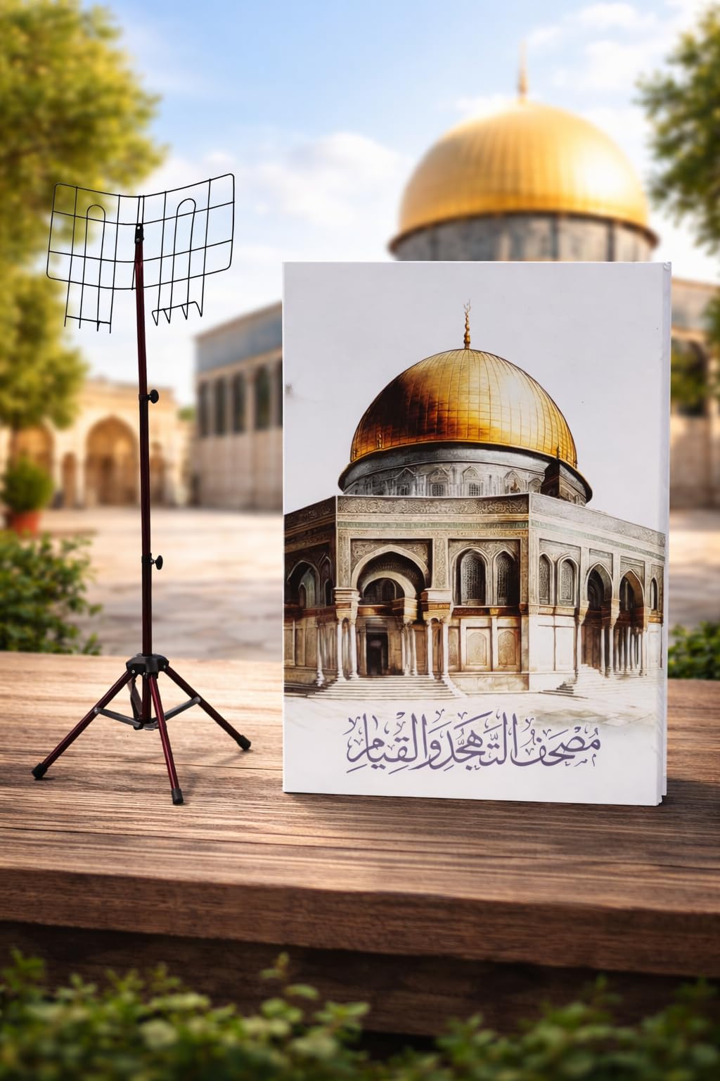Quran Tajjid and Quran Quran Large Size 50x35cm with Multi-Level Metal Quran Stand – Adjustable Floor Stand for Comfortable Reading While Prayer Multi Model (Dome White)