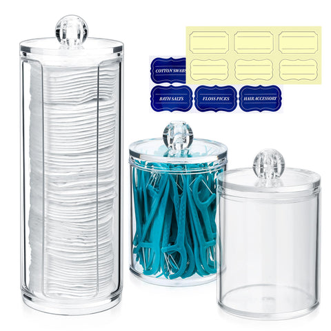 3 Pcs Cotton Pad Holder, Bathroom Cotton Wool Bud Holder, Cotton Swab Dispenser, Makeup Organizer Holder, Clear Acrylic Q-Tips Cosmetic Storage Jars Organiser Canisters Containers with Lids