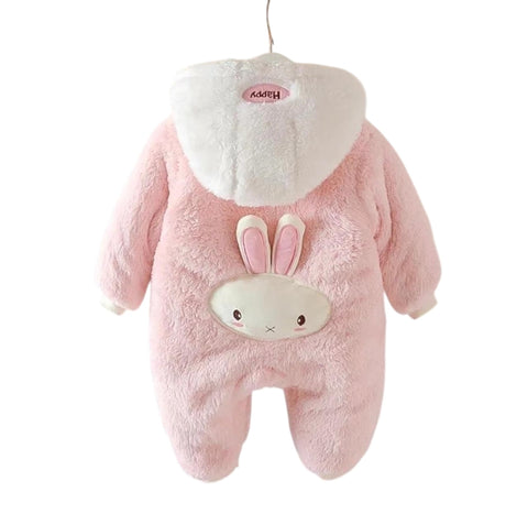 MIZA Baby Winter Suit Soft Fur with Hat Cute Rabbit Patterns - White and Pink, Warm and Cozy for Newborn