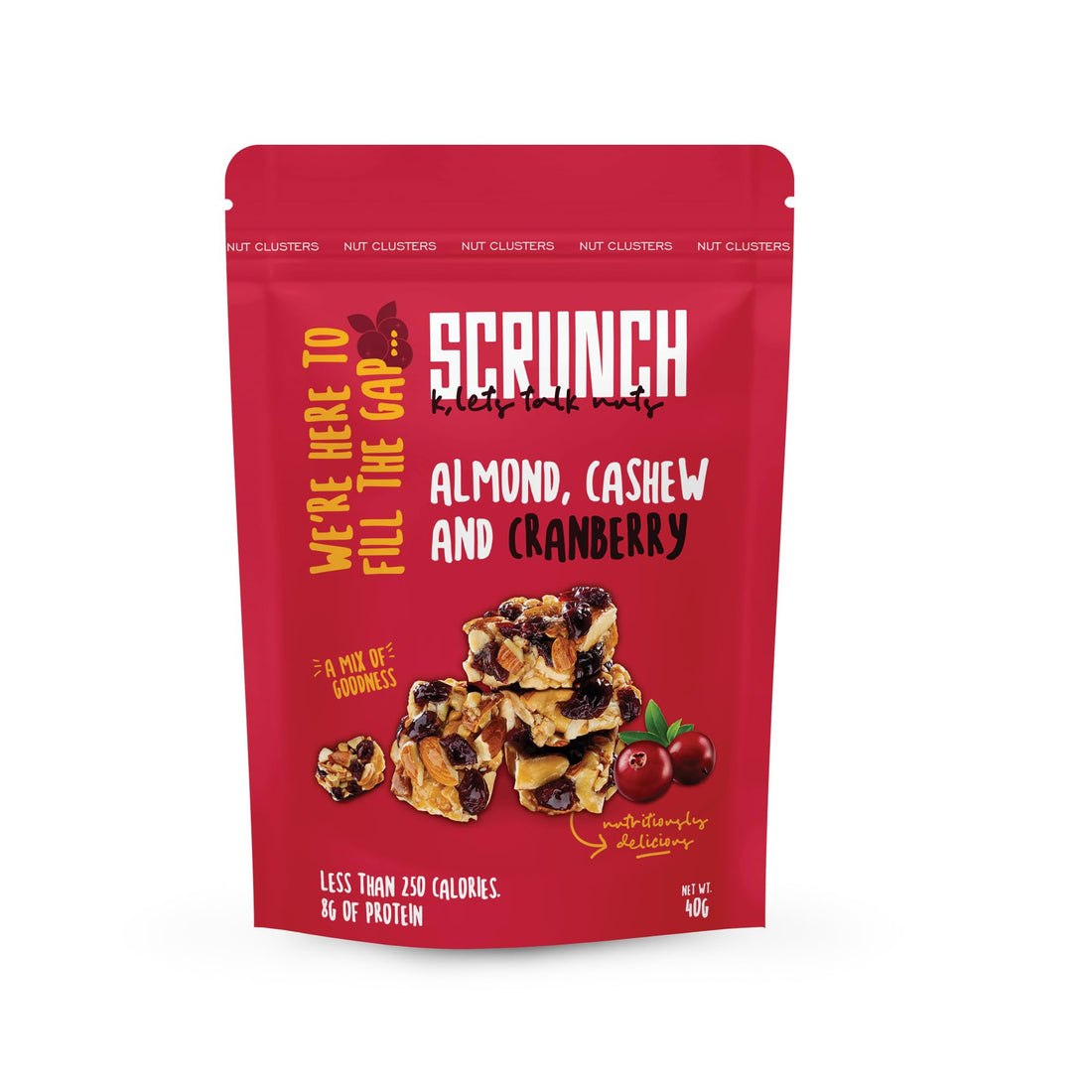 Scrunch - almond, cashew and cranberry clusters 40g