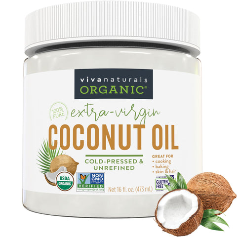 Viva Naturals Organic Coconut Oil - Unrefined, Cold-Pressed Extra Virgin Coconut Oil, USDA Organic and Non-GMO Cooking Oil, Great as Hair Oil and Skin Oil, 16 Oz