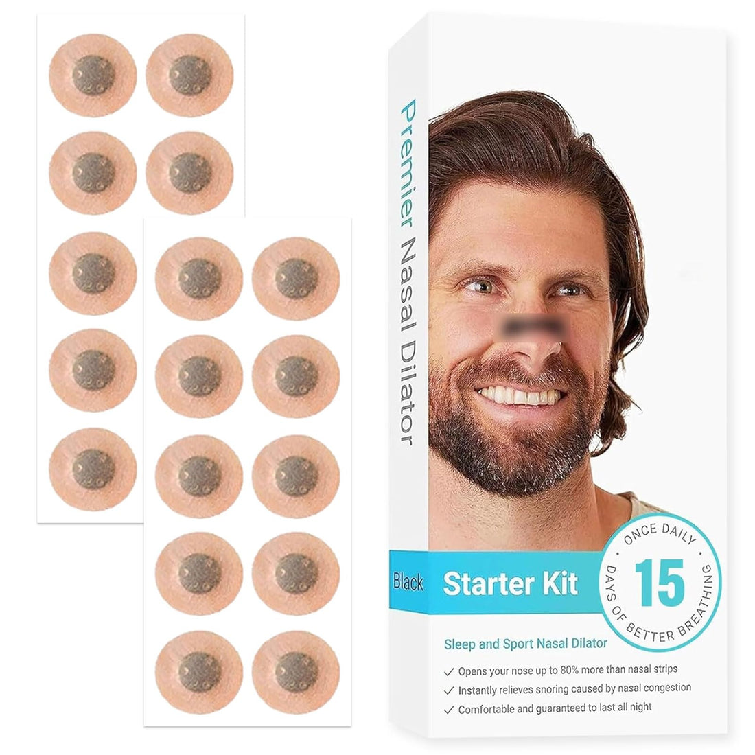 15 x Magnetic Nose Plasters, Intake Breathing Nasal Strip, Anti Snoring Nose Strips, Magnetic Nose Strips and Applicator, Prevents Sleep, Snoring Improves Breathing