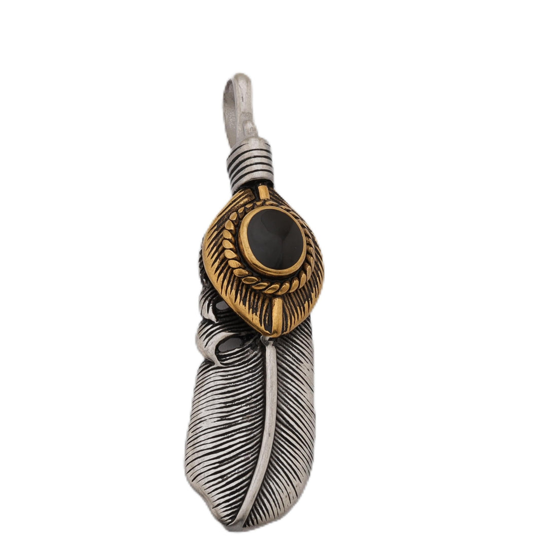 S229 - Feather With black stone pentant