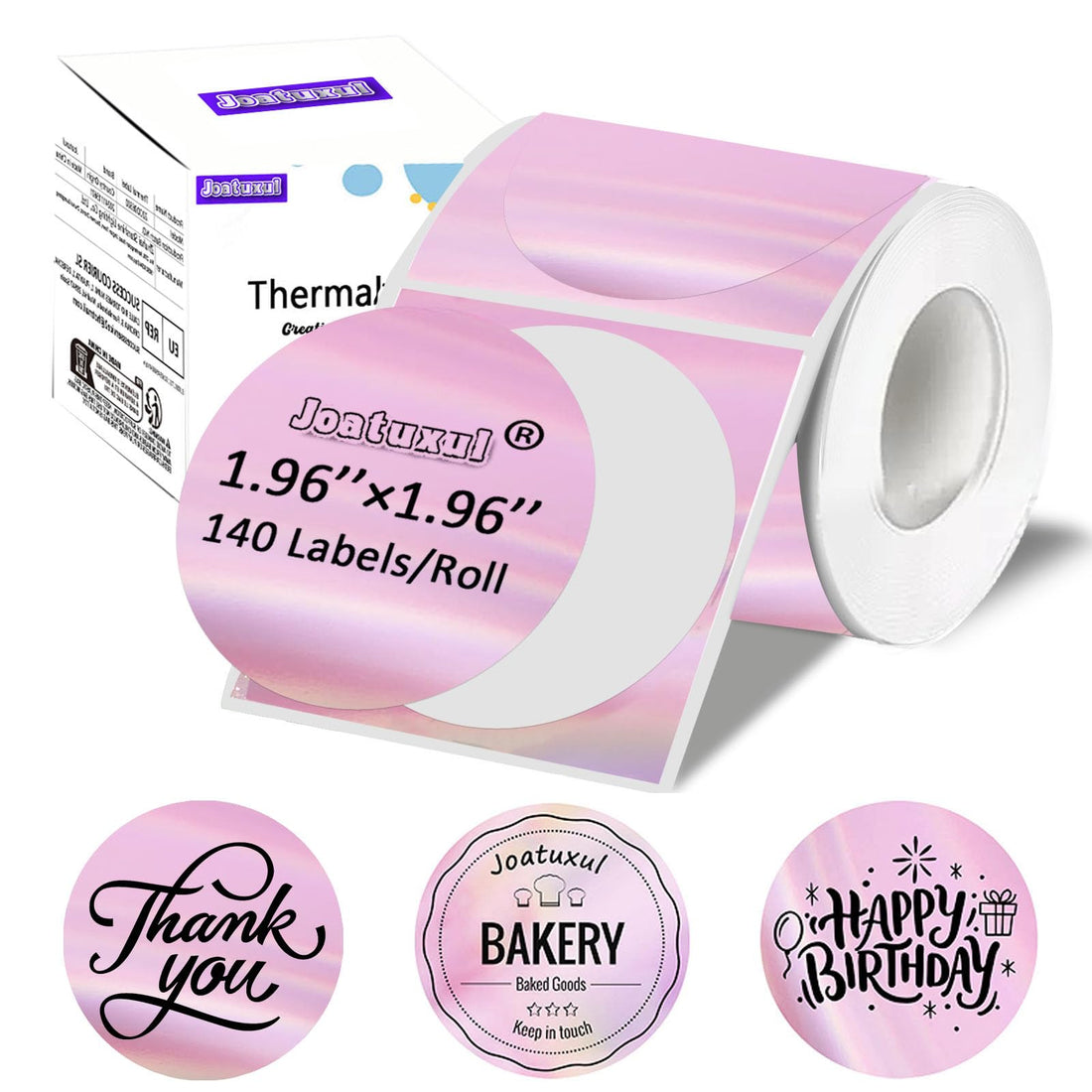 2" Circle Holographic Pink Thermal Label Stickers, Round Printable Rainbow Glitter Thermal Printer Sticker Labels for Gift Wrapping, Self-Adhesive Name PriceTag/DIY/Custom Logo Design