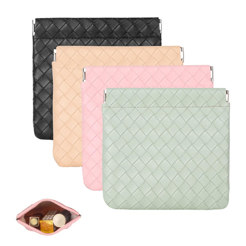 Tazweeq 4Pcs Small Makeup Bag for Purse, Mini Leather Cosmetic Bag, Portable Mini Makeup Bag, Weave Pocket Pouch, for Coin Lipstick Jewelry, Set for Women Makeup Organizer, for Travel Storage