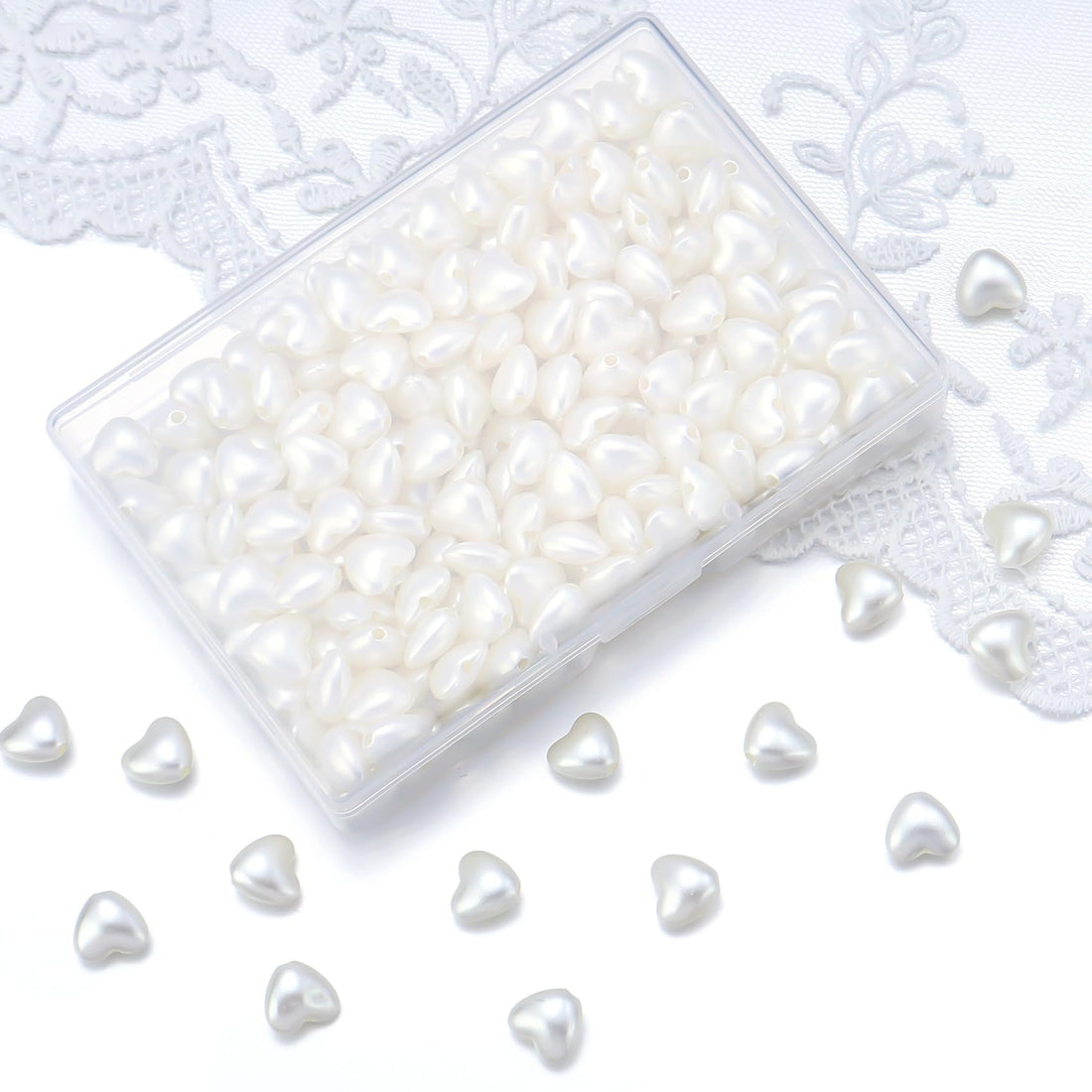 Forise 200Pcs ABS Imitation Pearl Beads Loose White Heart Aesthetic Beads for Jewelry Making Bracelets Necklace Earrings Accessories Crafts
