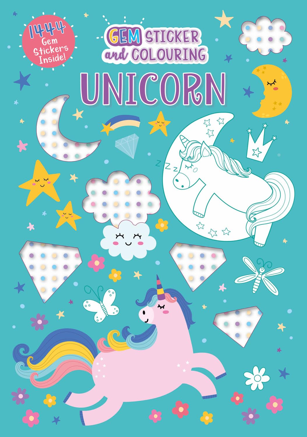 ALLIGATOR - Unicorn Gem Sticker Book, Unicorn Colouring Book, Gem Stickers, Girls Sticker Book, Gem Art Book