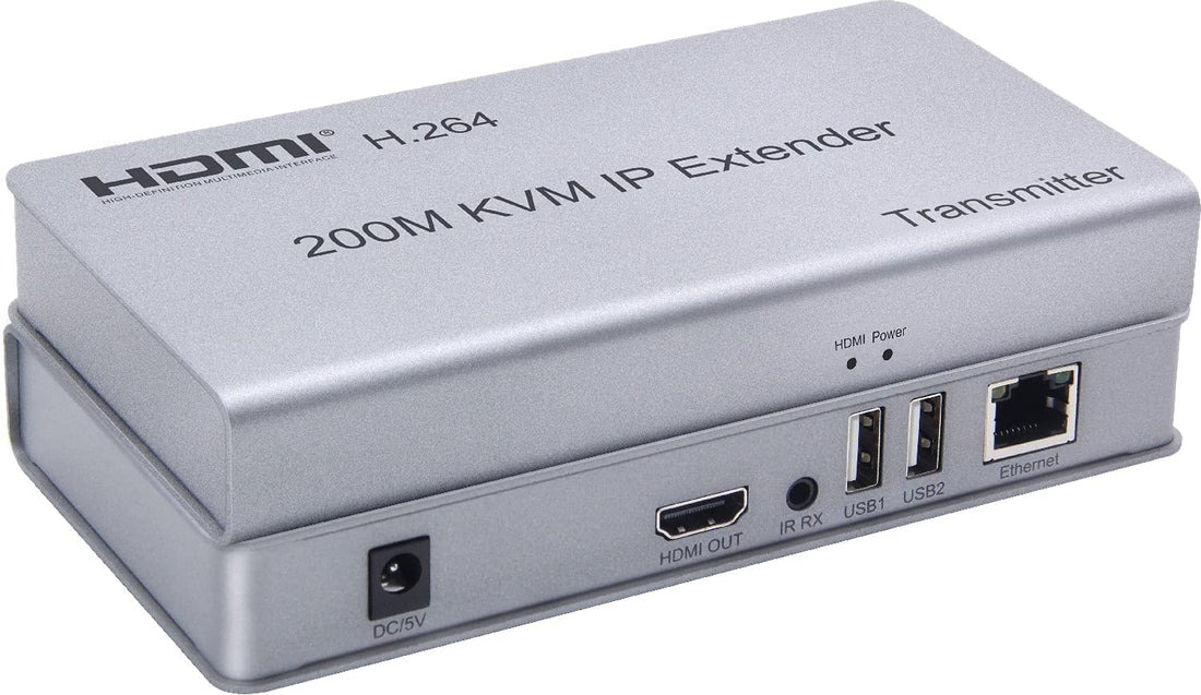200M HDMI KVM IP Extender Over RJ45 Ethernet CAT6/6A, Transmitter Receiver 1 TX to 20 RX with Cascade Support, USB Keyboard Mouse Control, UTP/STP Cable Compatible, Grey