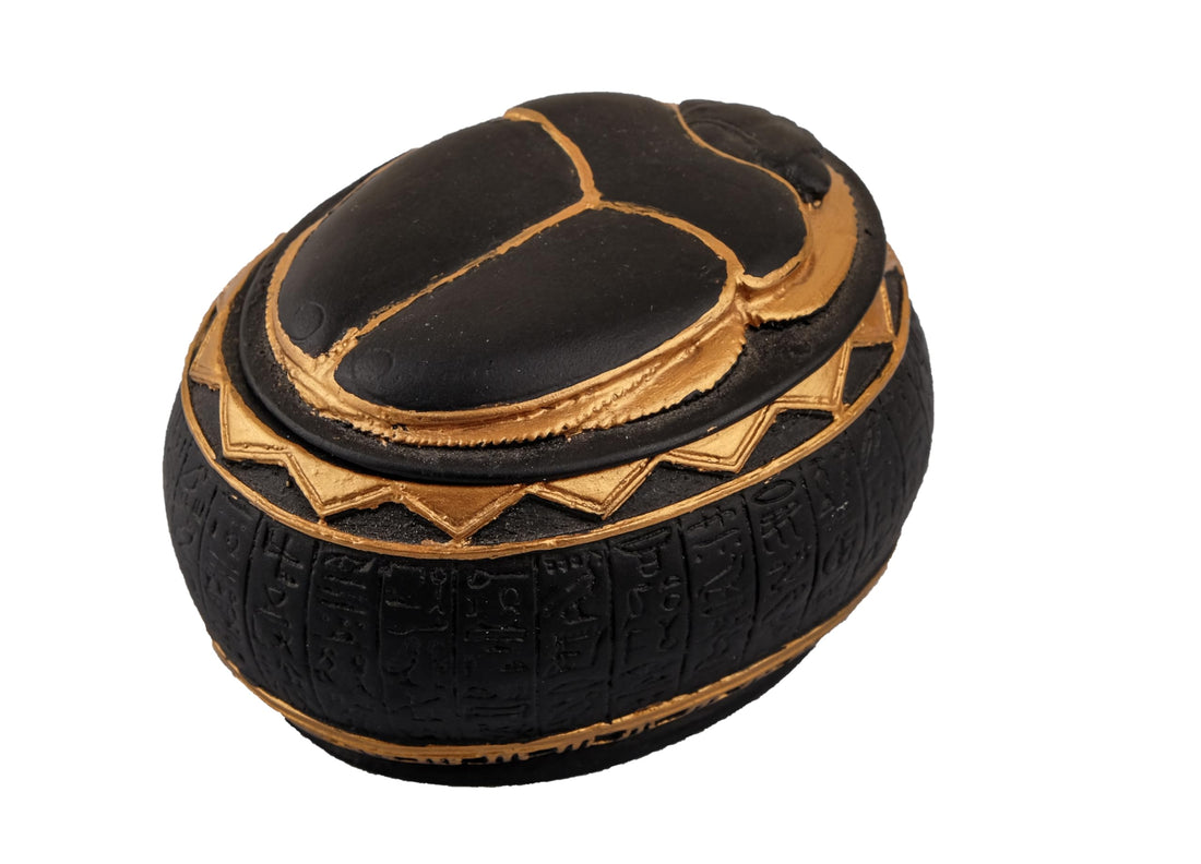 Fantastic Ancient Egyptian Art Scarab as a Jewelry Box Heavy Stone painted gold black made in Egypt