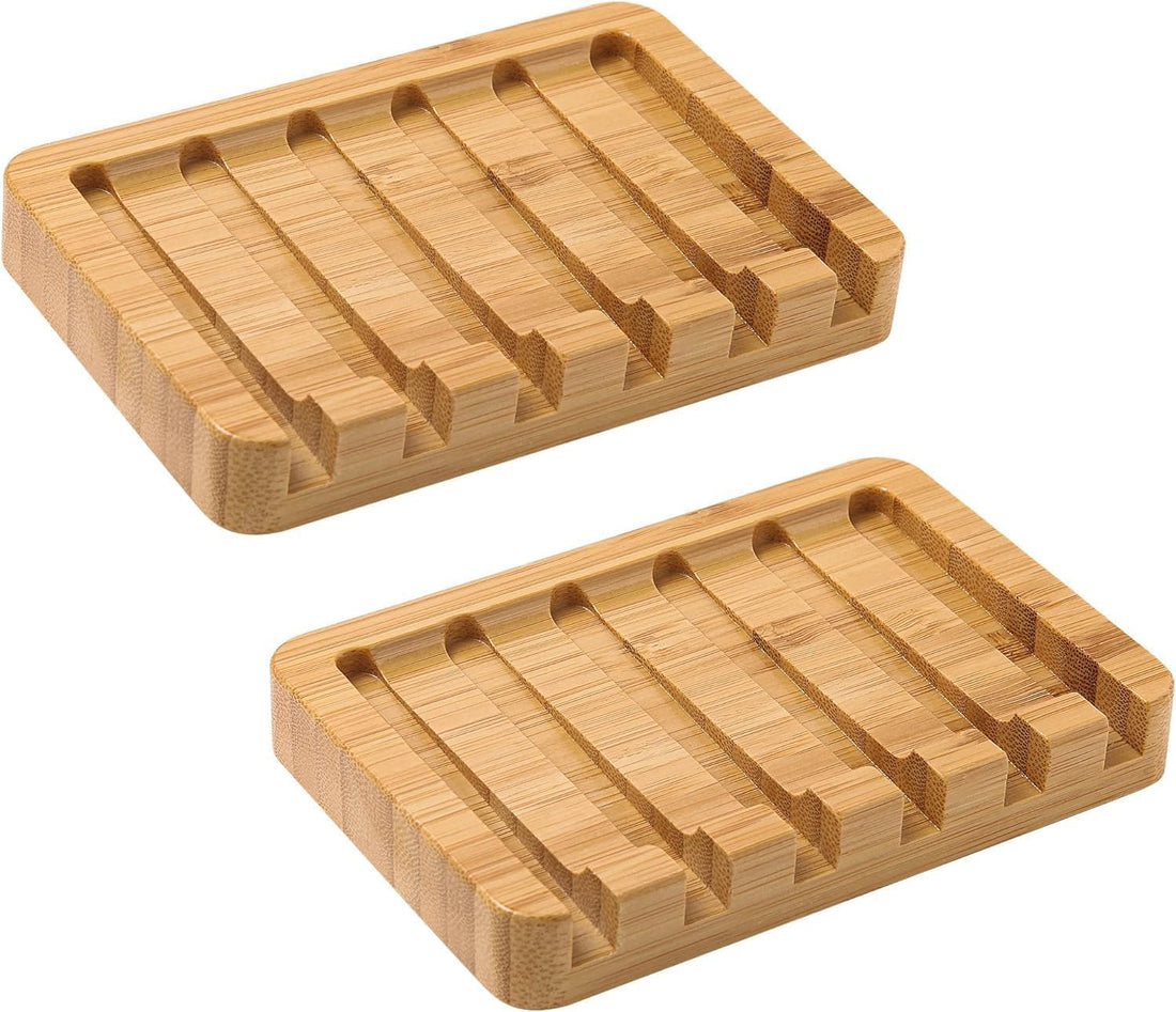 ALMEKAQUZ Soap Holder,Bamboo Soap Dish,Shower Soap Box with Self-draining System,Easy to Clean bar Soap,for Bathroom Shower Kitchen(2 Pack)