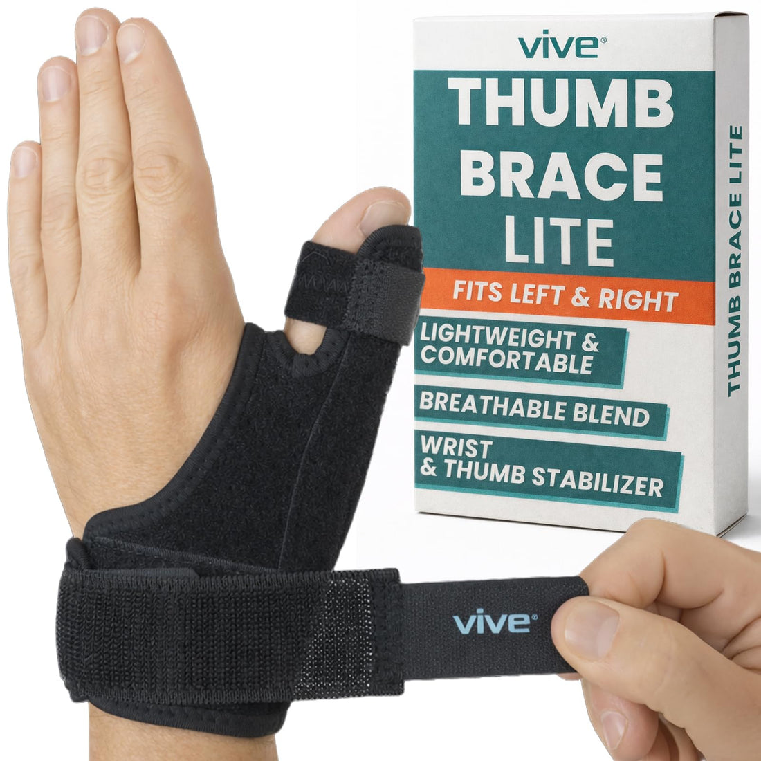 Vive Thumb Brace & Wrist Stabilizer (Fits Left and Right) - Thumb Spica Splint for Arthritis, Tendonitis, and De Quervains - Support Wrap for Men and Women - Pain Relief for Carpal Tunnel and Sprains