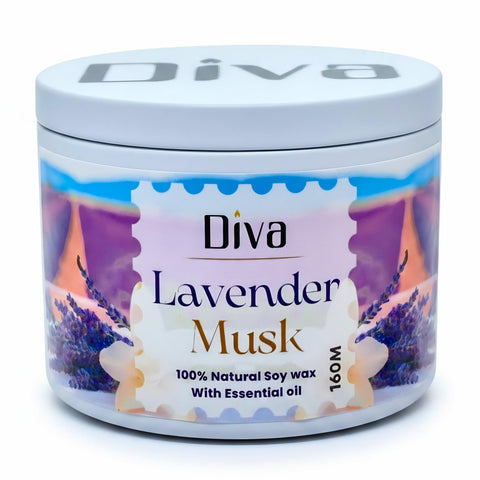Diva Premium Candle 200ml | premium Quality| Elegant Scented Jar | Long Burn Time, Clean Flame | Perfect for Home, Spa, Gifts, Ramadan, Eid, Mother’s Day, Birthdays (Lavender - Musk)