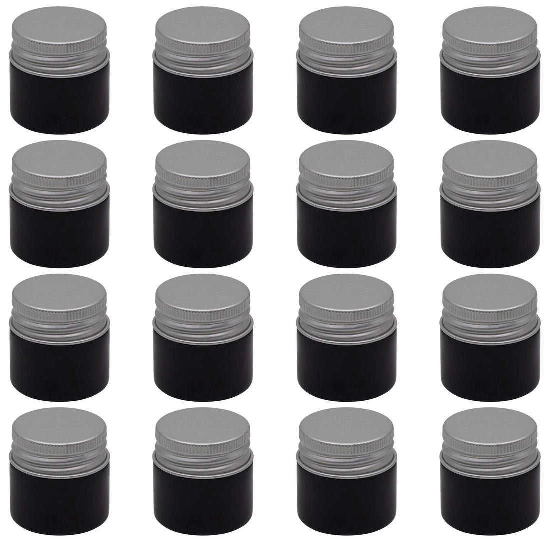 Artistic 20pcs 30ml Glossy Black Plastic Jar - Metallic Silver Glitter Lid Healthy Plastic Empty Refill Jar Storage Containers - Round