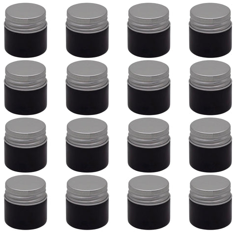Artistic 20pcs 30ml Glossy Black Plastic Jar - Metallic Silver Glitter Lid Healthy Plastic Empty Refill Jar Storage Containers - Round