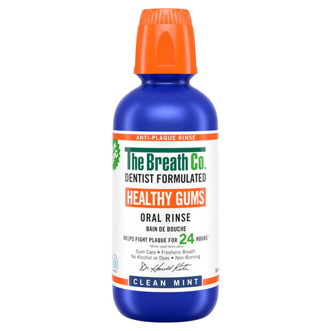 The Breath Co. Healthy Gums Mouthwash, Dentist Formulated Oral Rinse for 24 Hours of Plaque Control with Anti-Microbial Ingredient, Alcohol Free, Non-Burning, 500ml