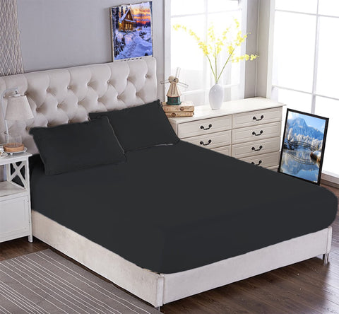 Elastic Bed Sheet Set for Home,Hotels & Touristic Village- 3 Piece Cotton-from Tigers, Black, King size (200 * 120cm) Mattress height 30cm