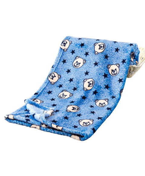 Babyhug Single Ply Mink Blanket Bear Print - Blue