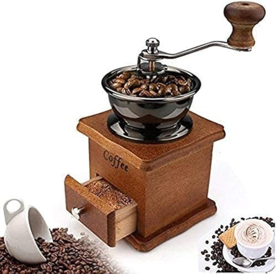 Downtown Manual Wooden Coffee Grinder with Grinding Control, Vintage Style Bean Mill for Fresh Brewing, Traditional Burr Mill with Adjustable Coarseness for Home Espresso and Drip Coffee