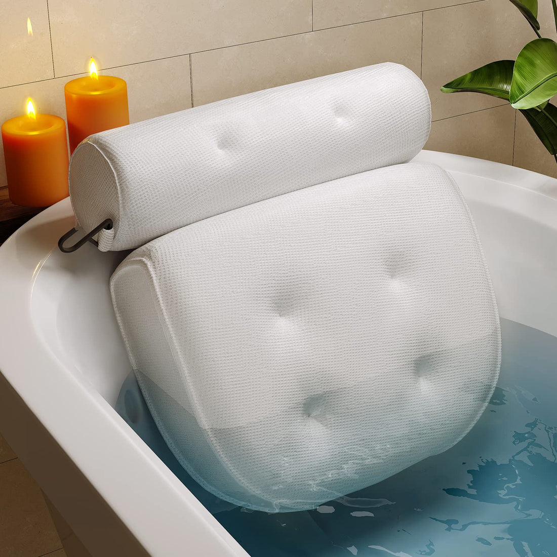 Idle Hippo Ergonomic Bath Pillow Bathtub Spa Pillow, Non-slip 6 Large Suction Cups for Perfect Head, Neck, Back and Shoulder Support