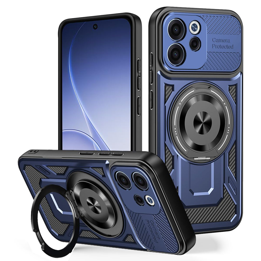 Case Cover Shock Resistant UNBLACK Protect Camera TPU + PC Compatible with Oppo Reno 15F (Blue)