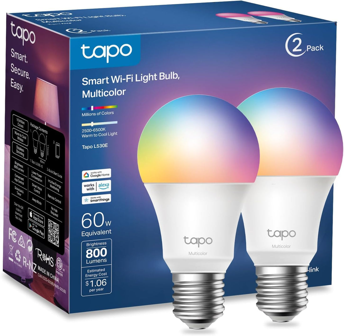 TP-Link Tapo Wi-Fi Smart Light Bulbs (Tapo L530E) Multicolor, Full Color Changing, Dimmable, Compatible with Alexa and Google Home, No Hub Required, 2-Pack