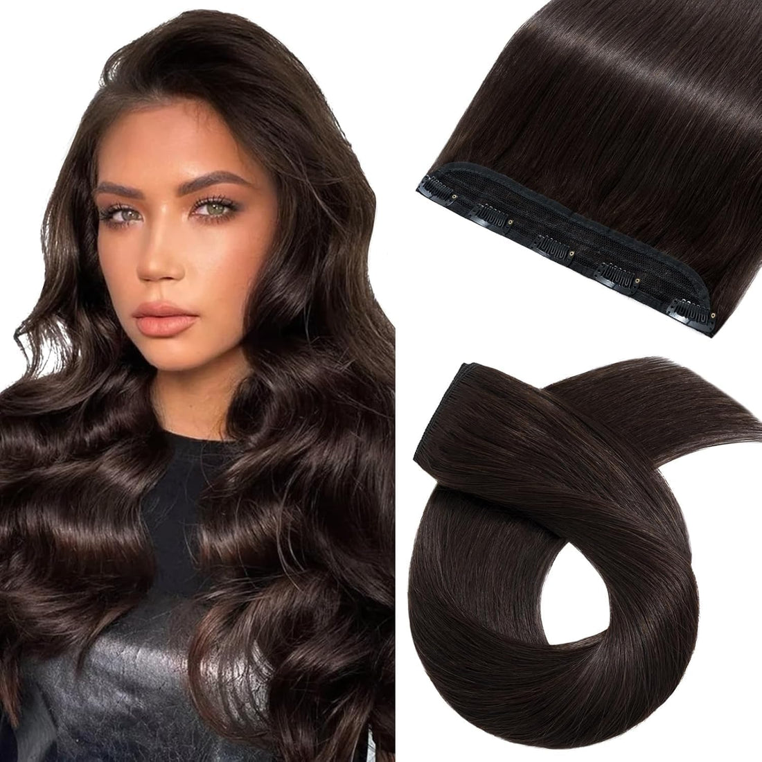 Women's Hair Extension Full Head Wig - 55-60 CM-150 G -Synthetic Natural Straight Hair Pieces with 5 Clip Wig Cheap Fluffy & Not Tangled Women- JW-298- NO 4- Dark Brown