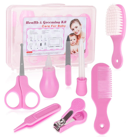 RoseFlower Baby Grooming Kit, 9 in 1 Portable Baby Basics Kit with Storage, Newborn Baby Health Safety Care Set for Infant Toddlers Care Keep Healthy and Clean (014)