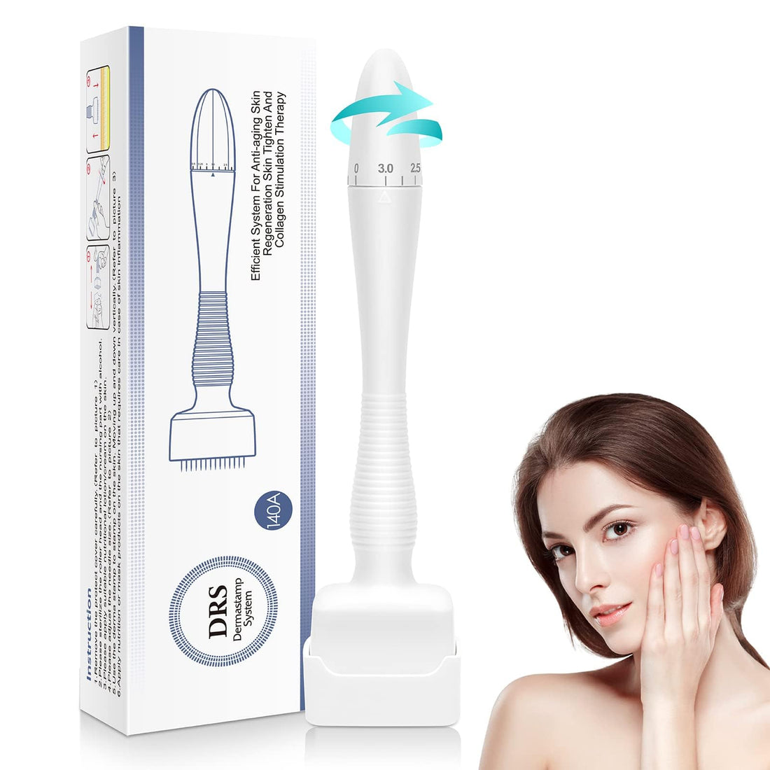 140 Titanium Adjustable Microneedling Derma Stamp - Microneedle Derma Roller for Face Body, Hair Beard Growth, Derma Pen Skin Care Tool for Men and Women Home Use