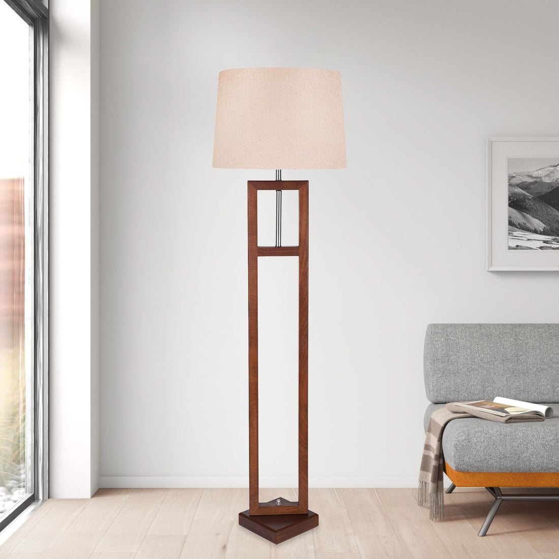 El Rawda RL-FL-A-011 Modern and Elegant Dark Wood Floor Lamp High Quality for Living Room or Bedroom - Beige