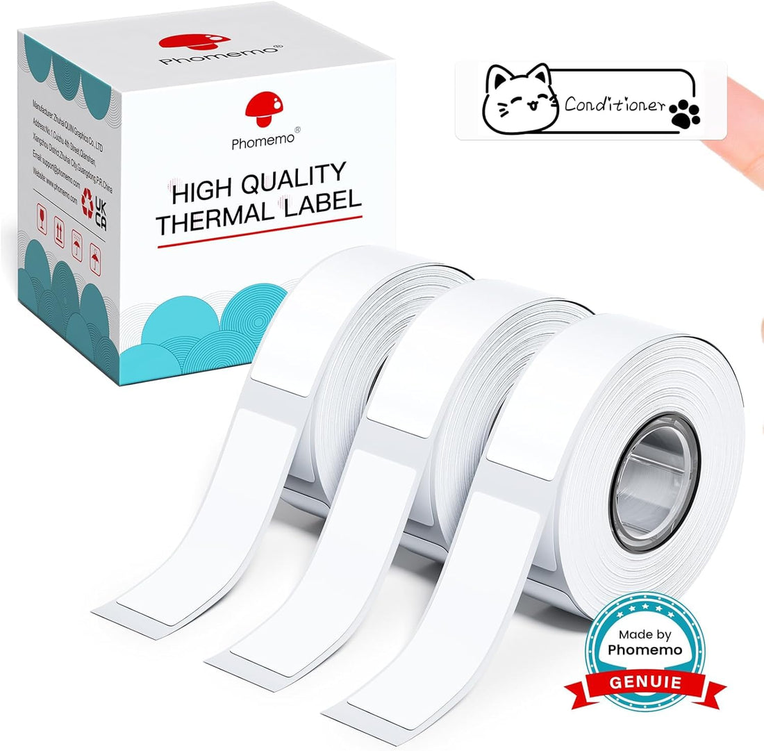 3- Roll in One Box label refills sized12*40mm (0.47 x 1.57 Inch) 160 Tapes/Roll, 3-Roll for Phomemo D30/D35 Thermal Label Paper, Black on White -Original from Factory