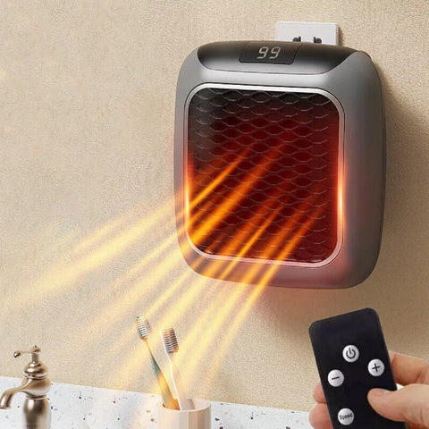 OWME Electric New Handy Heater Turbo Wall-Outlet 800 Watts with Temperature Control Remote| Mini Heater, Portable Heater| Mini Heater for Bedroom (Office Work Room, Bathrooms, Rooms) - CREZO GREY