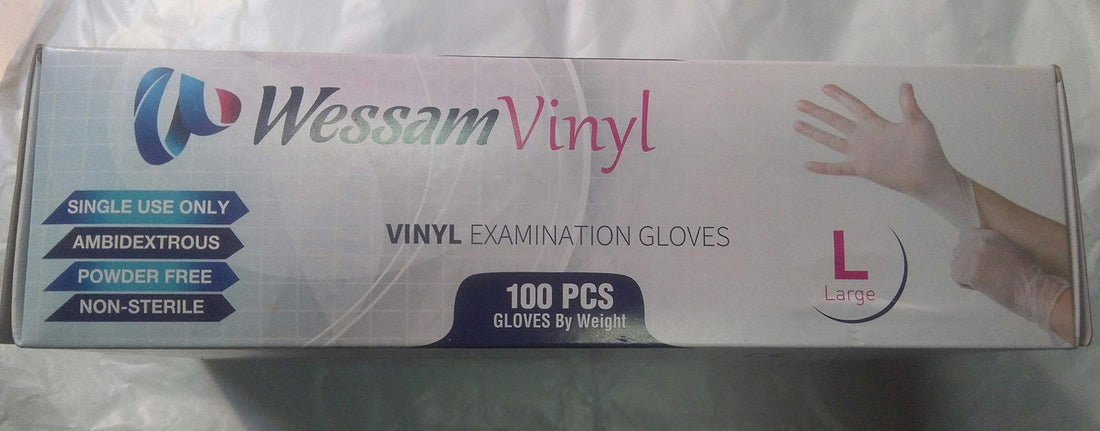 Wessam Vinyl Gloves 100 pieces, White, Large