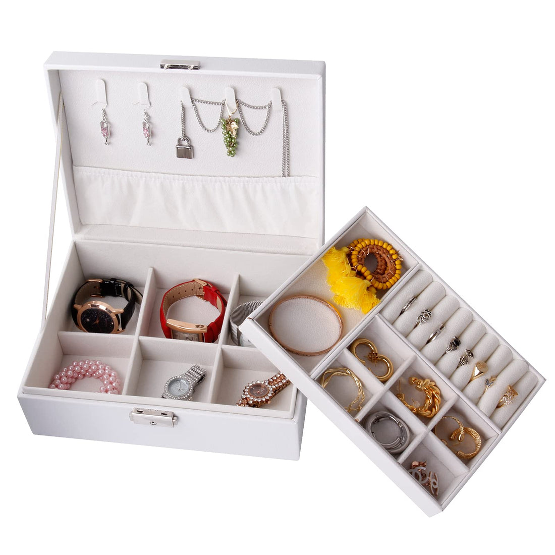 Jewelry Box for Women mens,2 Layer jewelry Storage Organizer,Water Proof pu Jewelry Storage Case for Rings Earrings Necklace Bracelets Storage Box