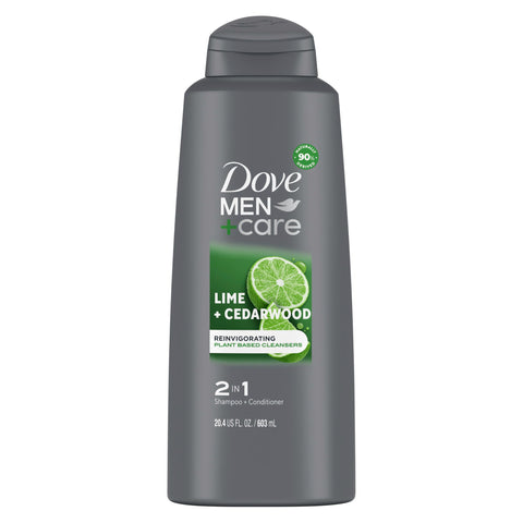 Dove Men + Care 2 In 1 Shampoo And Conditioner For Healthy-Looking Hair Lime + Cedarwood Naturally Derived Plant Based Cleansers 20.4 Oz