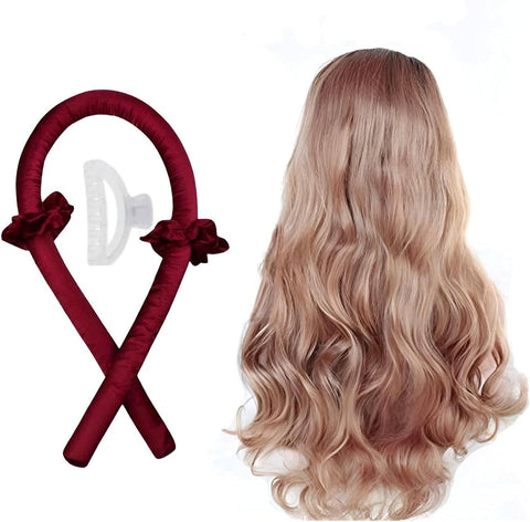 Heatless Curl Set for Effortless Curls & Waves – Comfortable Overnight Curling Rod Headband Kit with Soft Silk Ribbon Rollers, Hair Clip & Scrunchie for All Hair Types (Burgundy)
