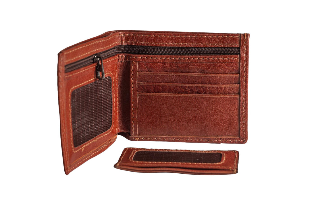 Men's (sa 141) genuine Leather Bifold Sliding 2-in-1 with Removable Card Case Wallet. (havana)