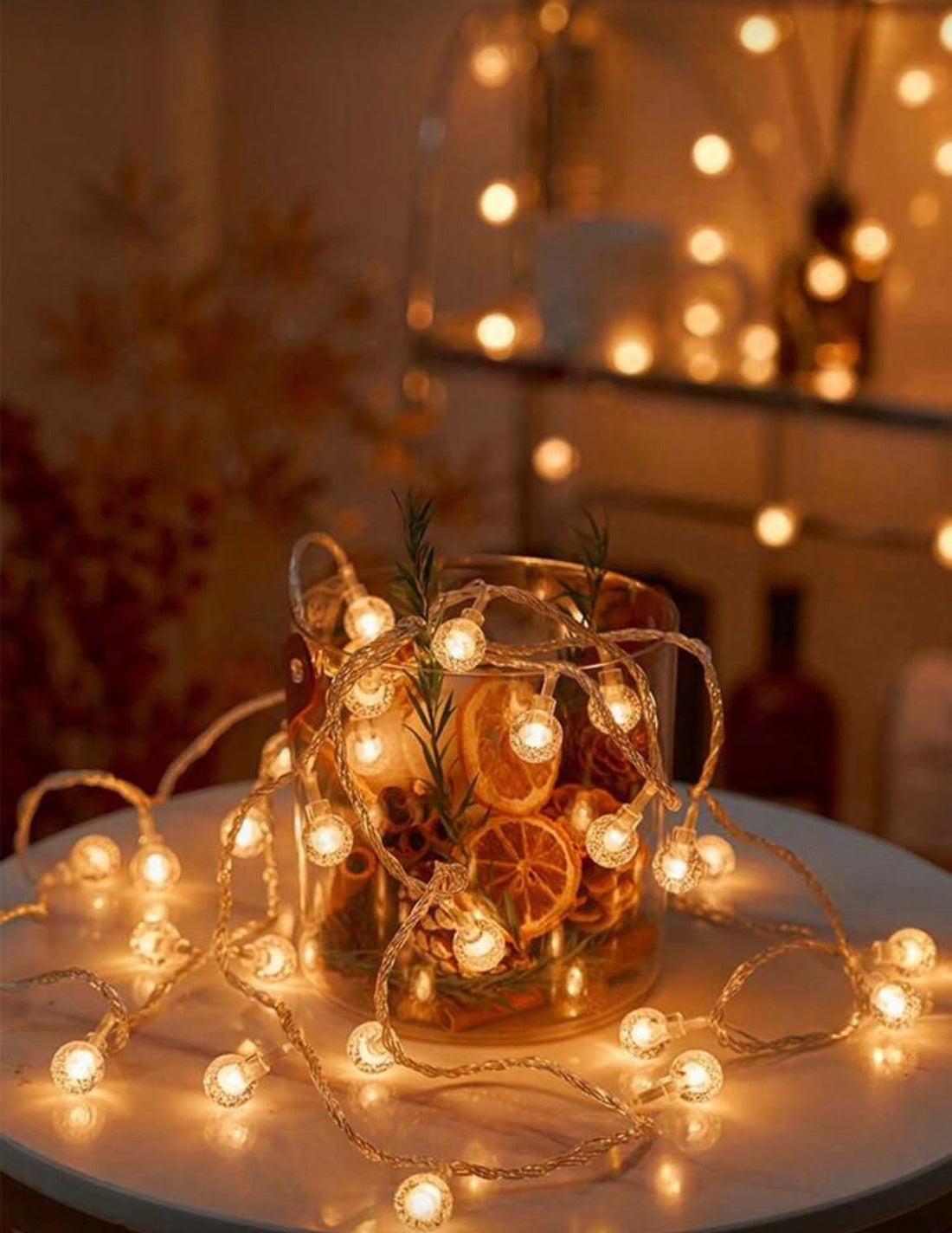 Ramadan Decoration Fairy Lights, LED String Lights with Bubble Ball Shape, 20 Lights 3m, Warm White, Battery Powered, Indoor Outdoor Camping Atmosphere Lighting