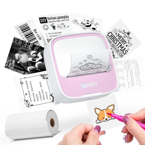 iDPRT Mini Printer with 1 Roll Sticker Paper, Portable Sticker Maker Machine Efficiently and Quickly, Thermal Printer for Study Notes, Pictures, DIY, Label, Free App with Multiple Templates, Pinkcolor