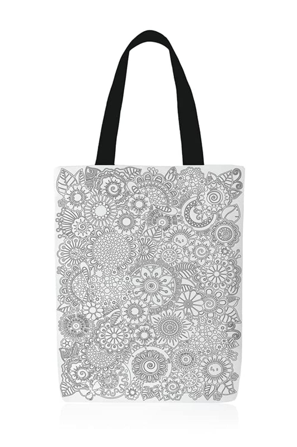 ART MOOD HOME Coloring Canvas Mandala junior Tote Bag Black &White + Coloring set 32x45 CM