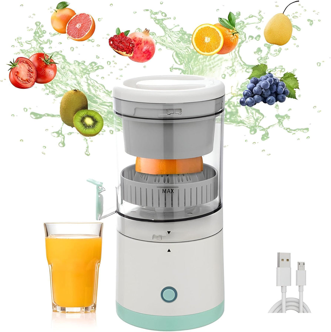 Fruit Juicer - USB Charging, Electric Orange Juicer with Powerful Motor, Suitable for Juicing Oranges, Lemons, and Other Citrus Fruits, Apples, Grapefruits, Pears.