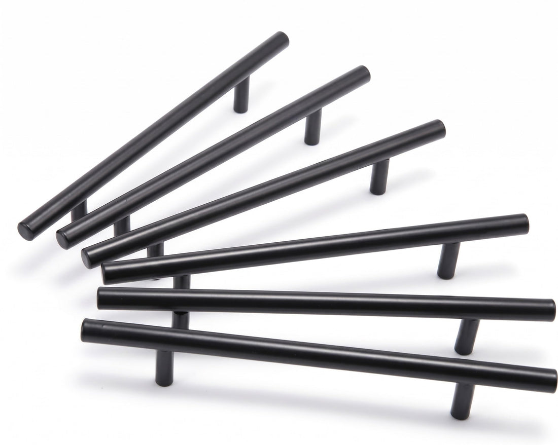 6 Pcs Stainless Steel T Bar Kitchen Cabinet Drawer Pull Handle Hole Spacing (Black,192mm)