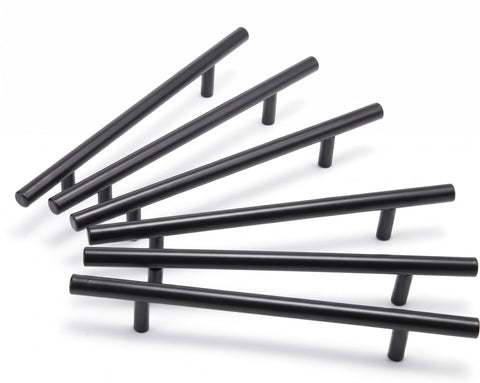 6 Pcs Stainless Steel T Bar Kitchen Cabinet Drawer Pull Handle Hole Spacing (Black,192mm)