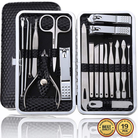 Pedicure Manicure Kit 19 in 1 Manicure Set Professional Sharp Nail Clippers Stainless Steel Cutter & Vibrissac Scissors for Men & Women Fingernails & Toenails with Superb Case