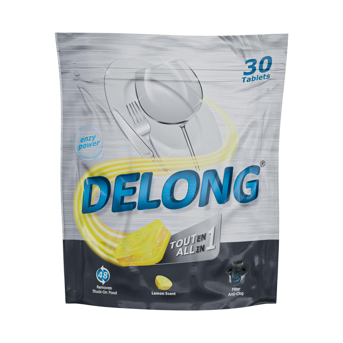 Delong All-in-1 Dishwasher Tablets, Lemon Scent, 30 Tablets, with Filter Anti-Clog
