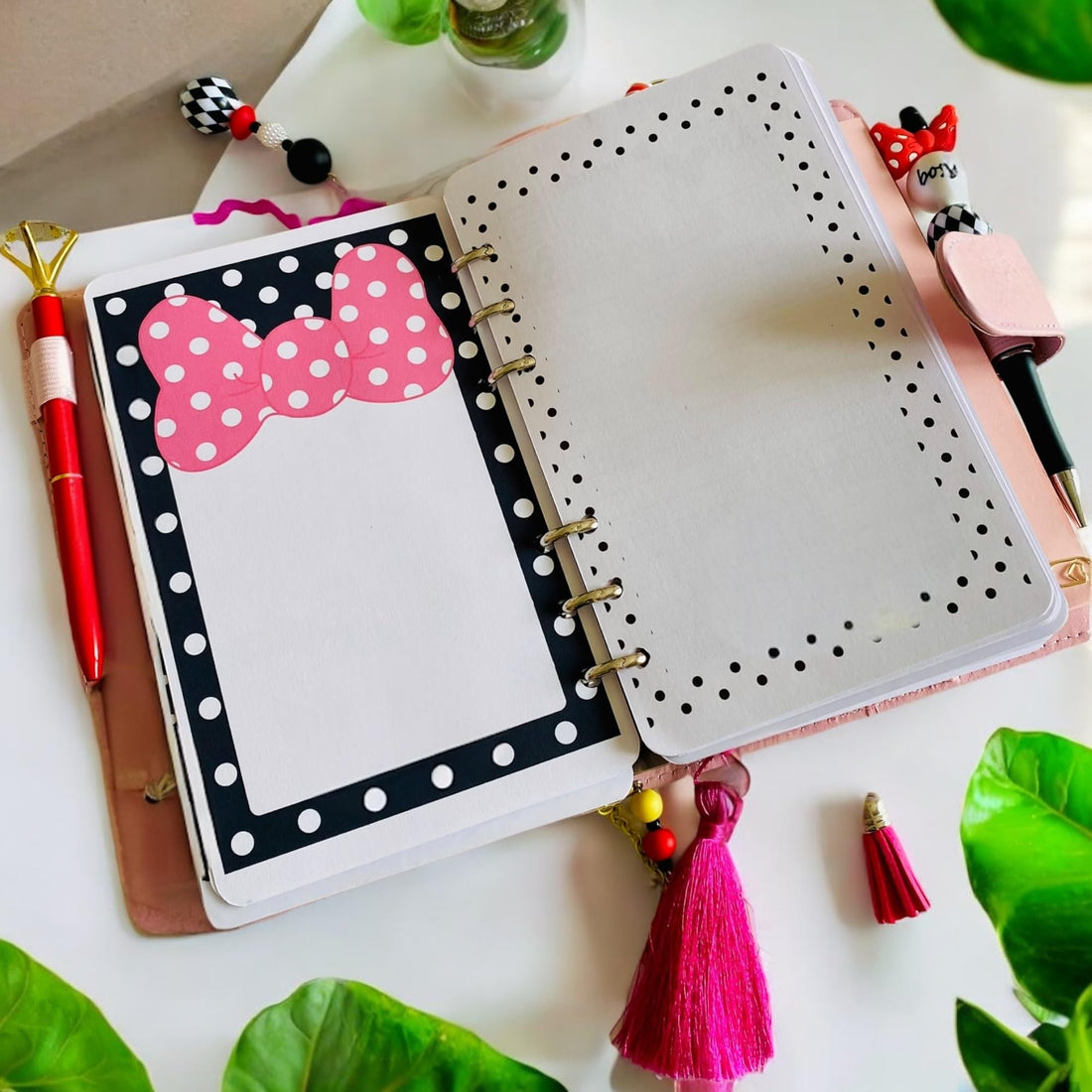 180 pcs 6-Rings Planner binder full Kit, box contains (Pink PU Leather, with Daily Schedule Pages, Stickers, Dividers, Bookmarks, Pens, clips and Accessories