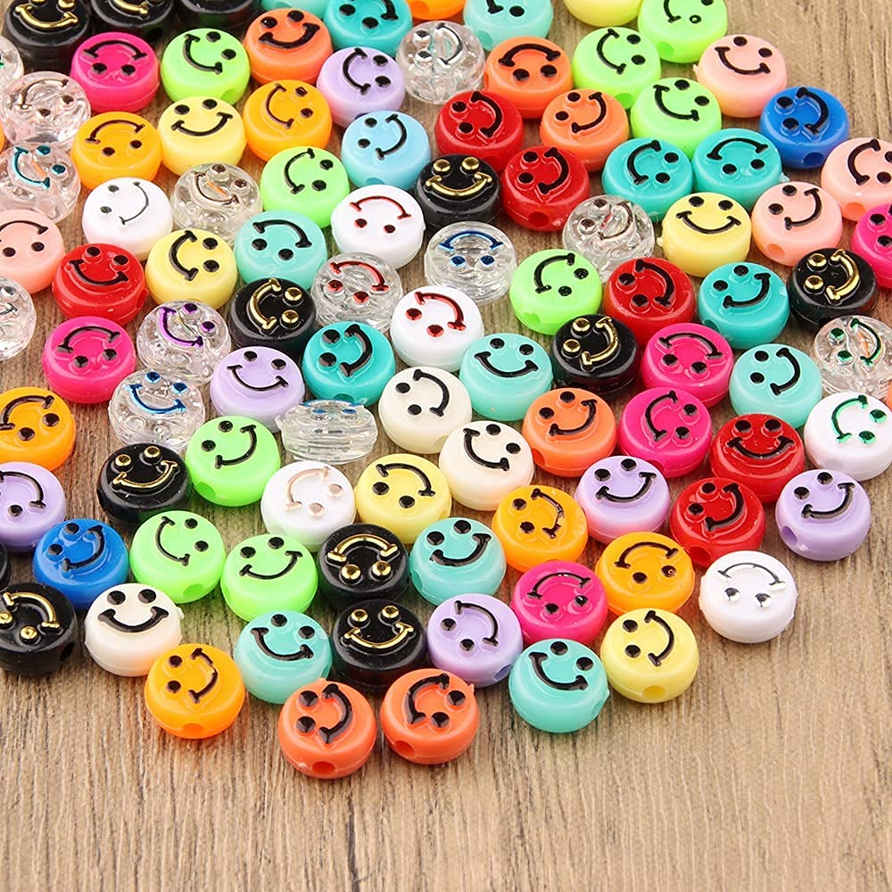 KASTWAVE Acrylic Smiley Face Beads, Colorful Round for DIY Jewelry Making, Bracelet Earring Necklace DIY Craft Supplies Hair Accessories (10mm, 200 Pack )