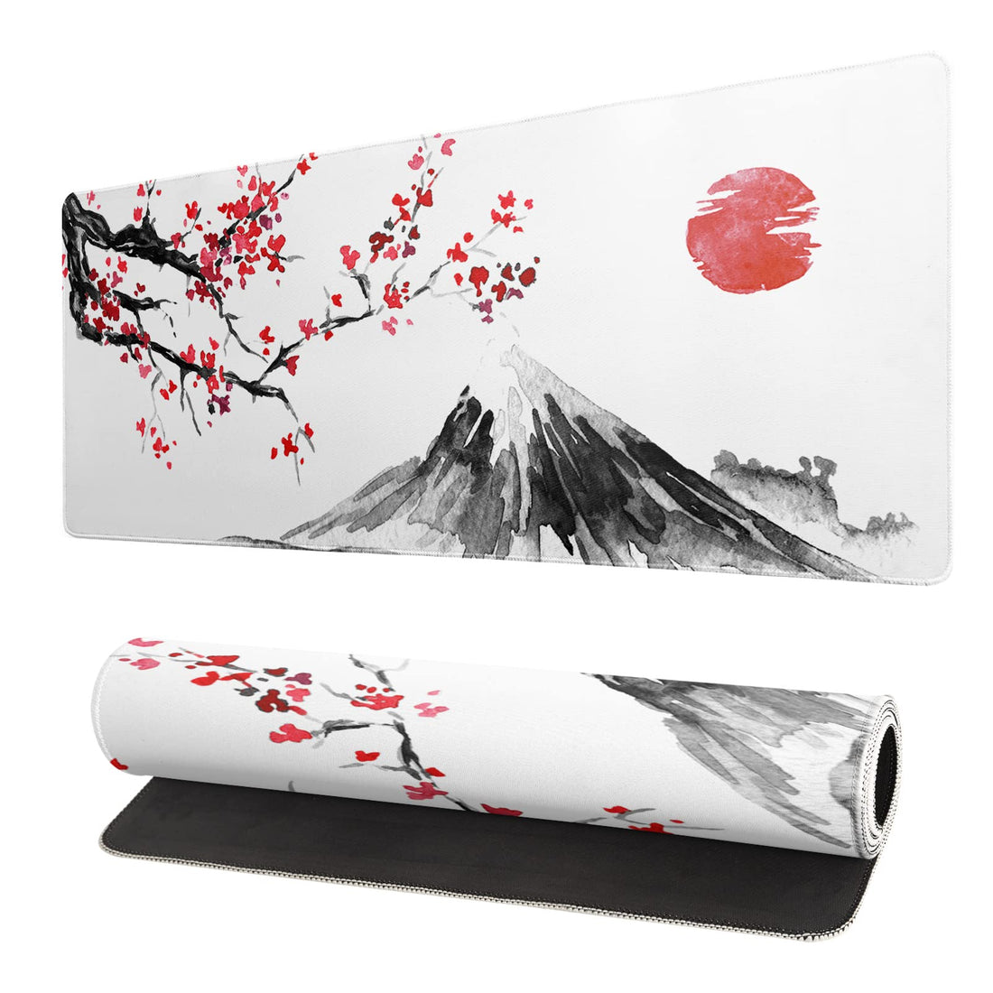 Brecoy Japanese Cherry Blossom White Gaming Mouse Pad, Extended Large Mouse Mat Desk Pad, Stitched Edges Mousepad, 3mm Thick Long Non-Slip Rubber Base Mice Pad, 31.5 X 11.8 Inch