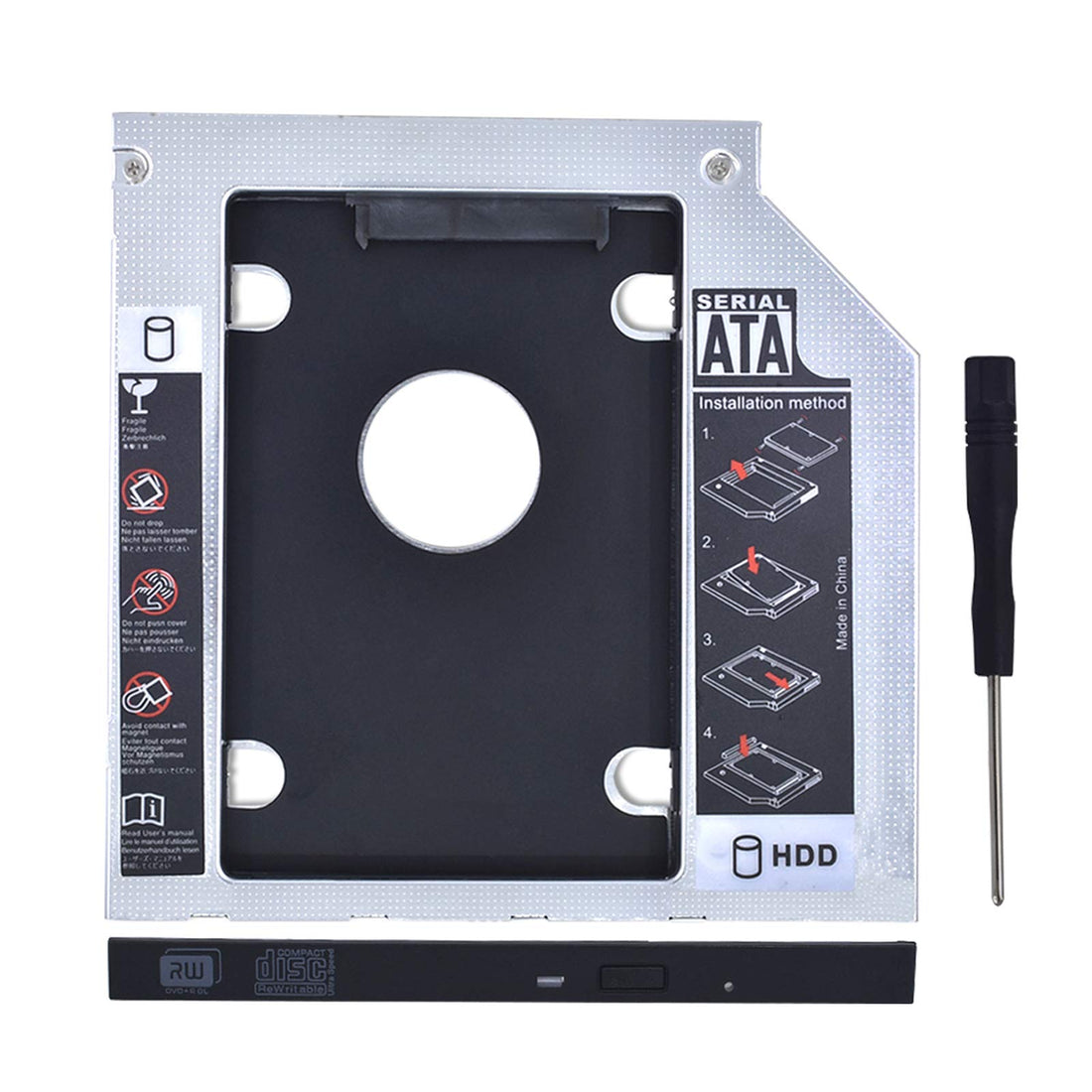 2nd 2.5'' SATA HDD SSD Hard Drive Disk DVD CD ROM Optical SuperDrive Caddy Tray for HP DELL Samsung ASUS Sony ACER Lenovo MSI Gateway (9.5mm Sata Universal Caddy)